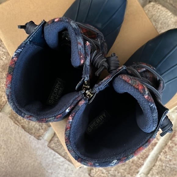 Brand New Sperry Saltwater Wool Plaid Duck Boot Waterproof Blue Winter Rain - Picture 8 of 15